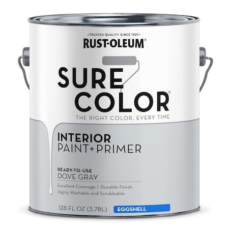 Rust-Oleum Interior Paint/Primer, Eggshell, Water Base, Dove Gray, 1 gal 380223